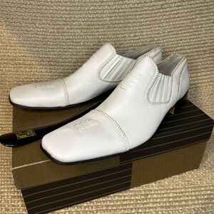 Jo Ghost White Leather Square Toe Dress Shoes Italy Sz 42 US 9
